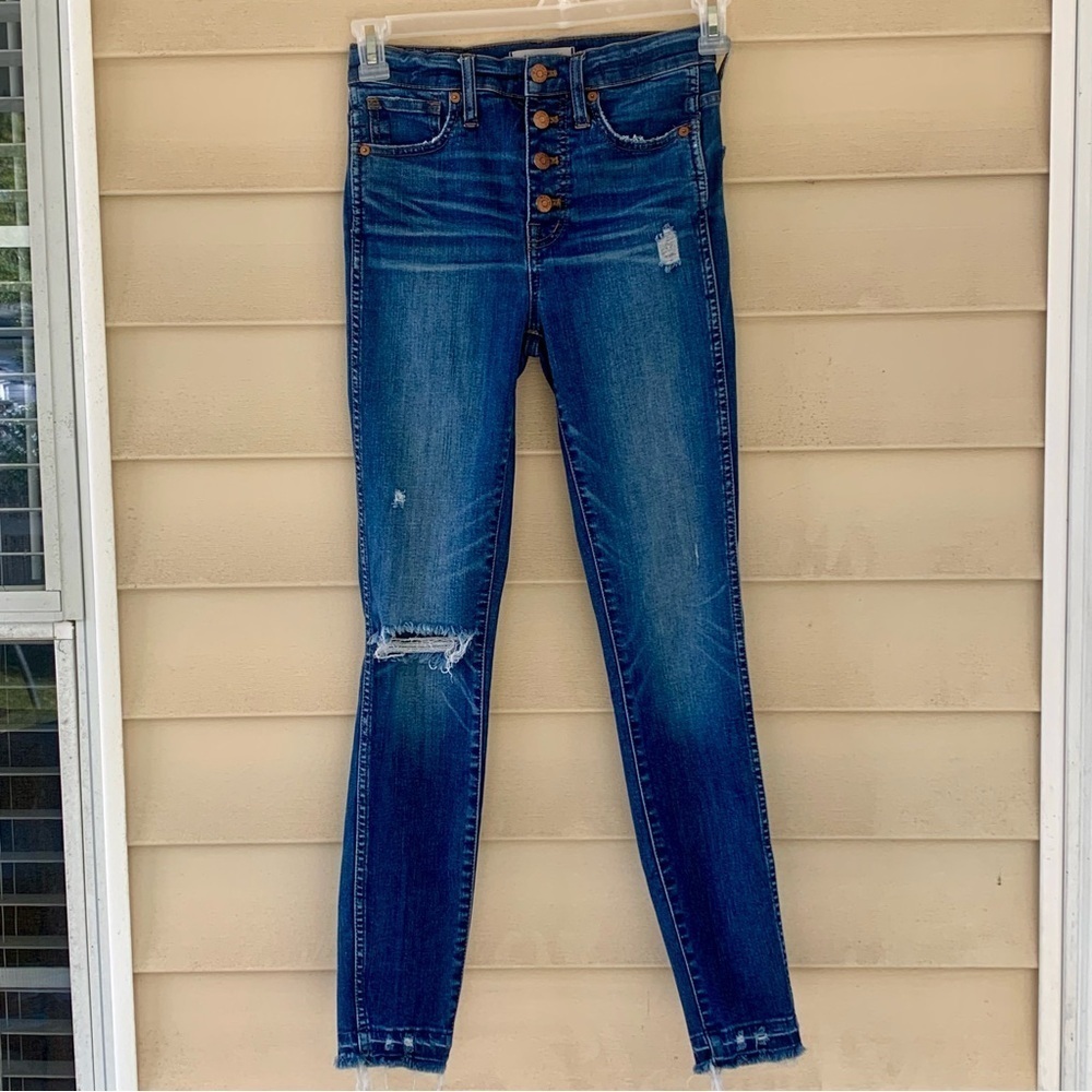 Madewell High-Rise Skinny Jeans: Drop-Hem Edition distressed Size 25 Dark wash - Picture 3 of 8